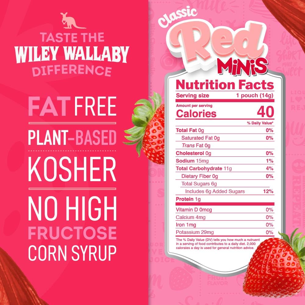 Wiley Wallaby Mini Licorice Bites – Classic Red, Soft & Chewy 0.5oz, 80-Count