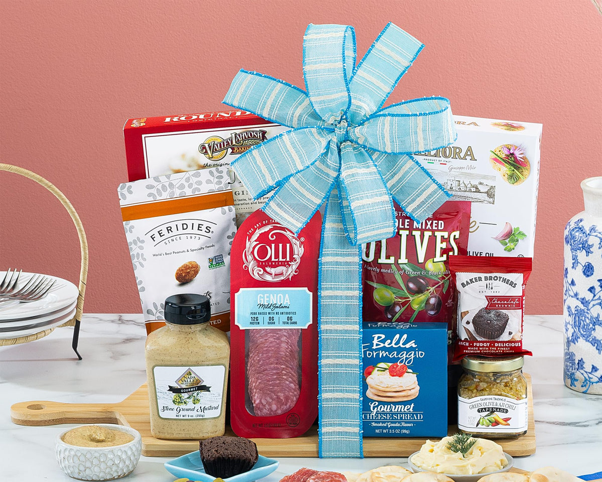 Wine Country Gift Baskets Gourmet Salami & Cheese on Bamboo Cutting Board