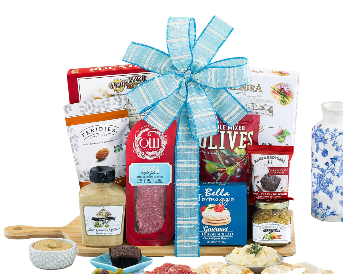 Wine Country Gift Baskets Gourmet Salami & Cheese on Bamboo Cutting Board