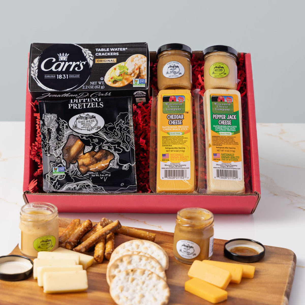 Wisconsin Cheese Company Specialty Holiday Gift Box – 100% Wisconsin Cheese, Crackers, Pretzels & Mustard