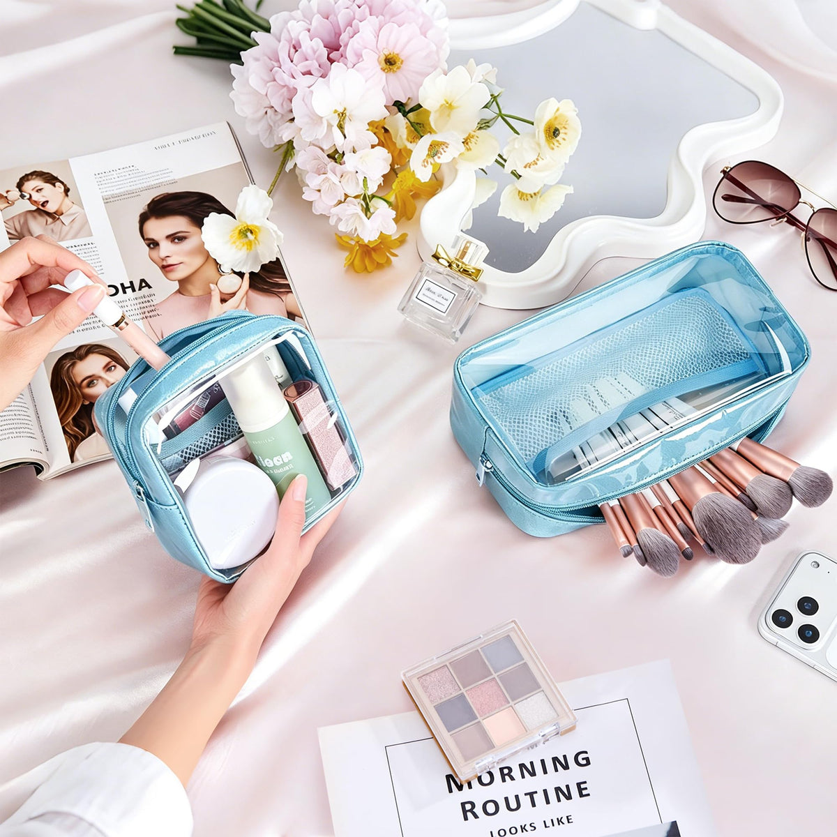 WLLWOO Clear Makeup Bag Small Cosmetic Pouch Travel Toiletry Organizer