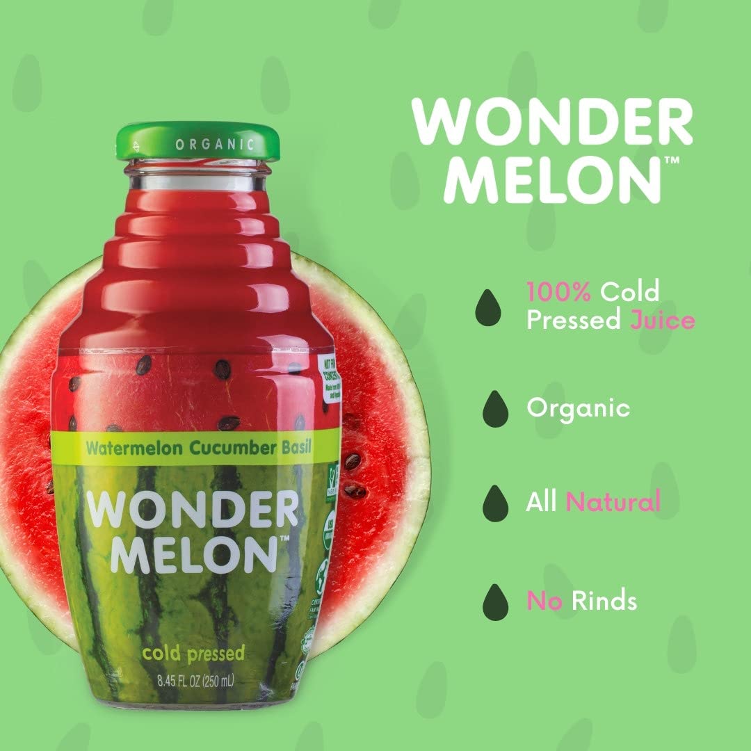 Wonder Melon Organic Watermelon Juice with Cucumber & Basil – Cold Pressed, 6 Pack