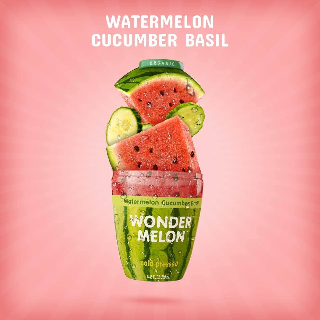 Wonder Melon Organic Watermelon Juice with Cucumber & Basil – Cold Pressed, 6 Pack