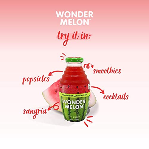 Wonder Melon Organic Watermelon Juice Variety Pack – Cold Pressed (6 Bottles): Basil Cucumber & Lemon Cayenne
