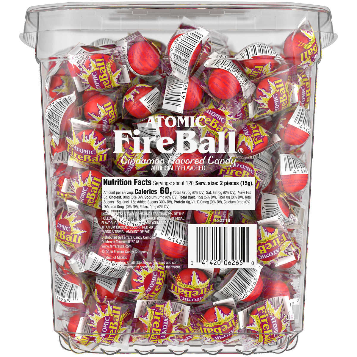 Wonka Atomic Fireball Cinnamon Candy, 64.8 oz Bulk Pack (240 ct) — Individually Wrapped