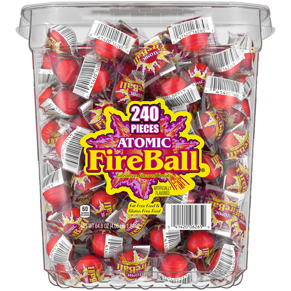 Wonka Atomic Fireball Cinnamon Candy, 64.8 oz Bulk Pack (240 ct) — Individually Wrapped