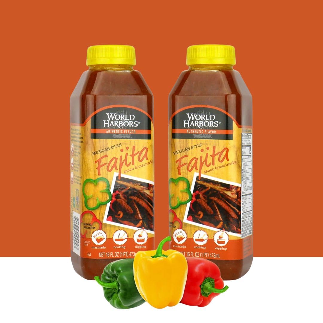 World Harbors Mexican Style Fajita Marinade – 16 oz Bottles (Pack of 6)