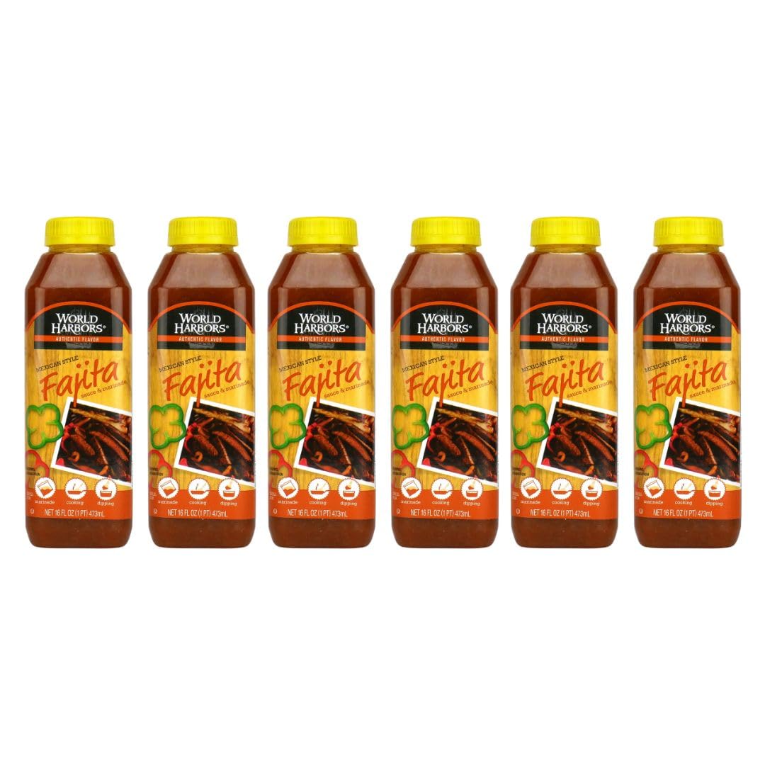 World Harbors Mexican Style Fajita Marinade – 16 oz Bottles (Pack of 6)