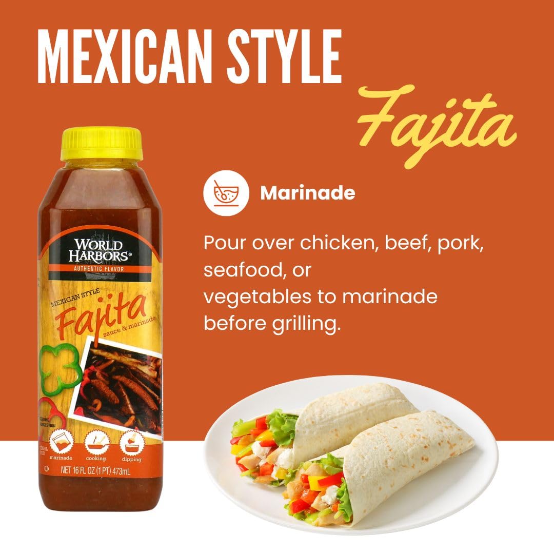World Harbors Mexican Style Fajita Marinade – 16 oz Bottles (Pack of 6)