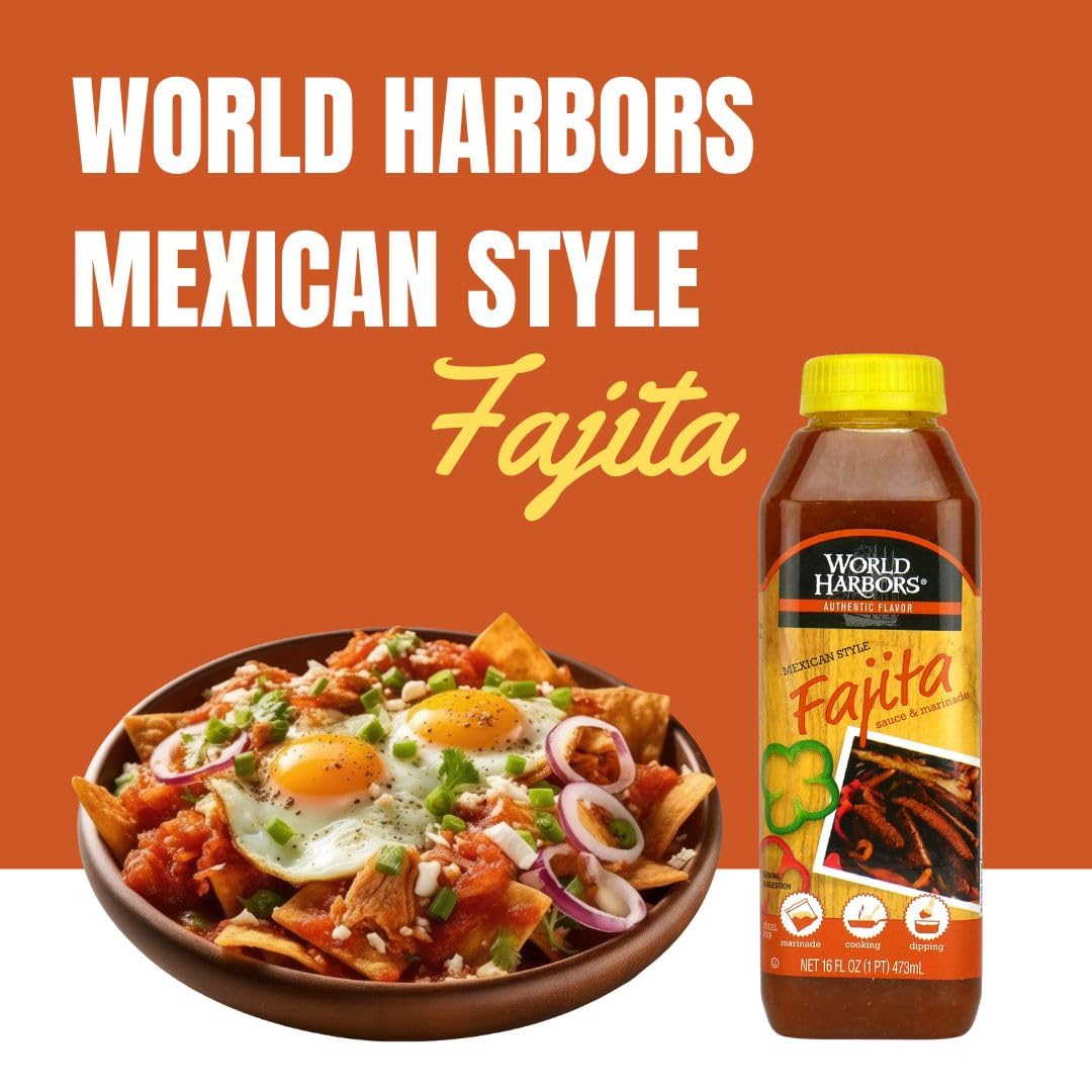 World Harbors Mexican Style Fajita Marinade – 16 oz Bottles (Pack of 6)