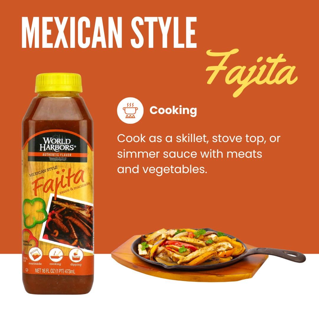 World Harbors Mexican Style Fajita Marinade – 16 oz Bottles (Pack of 6)