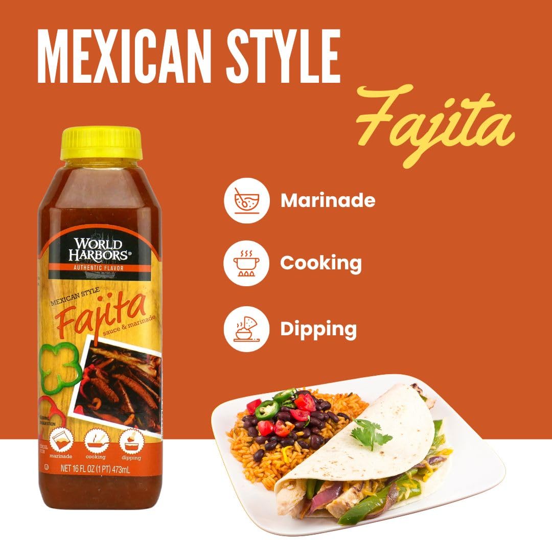 World Harbors Mexican Style Fajita Marinade – 16 oz Bottles (Pack of 6)