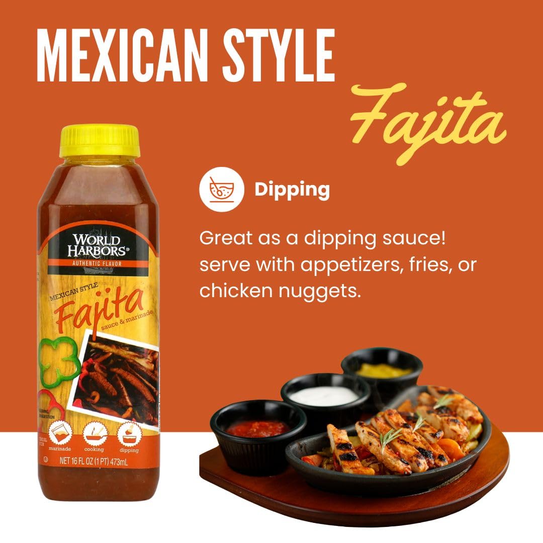 World Harbors Mexican Style Fajita Marinade – 16 oz Bottles (Pack of 6)