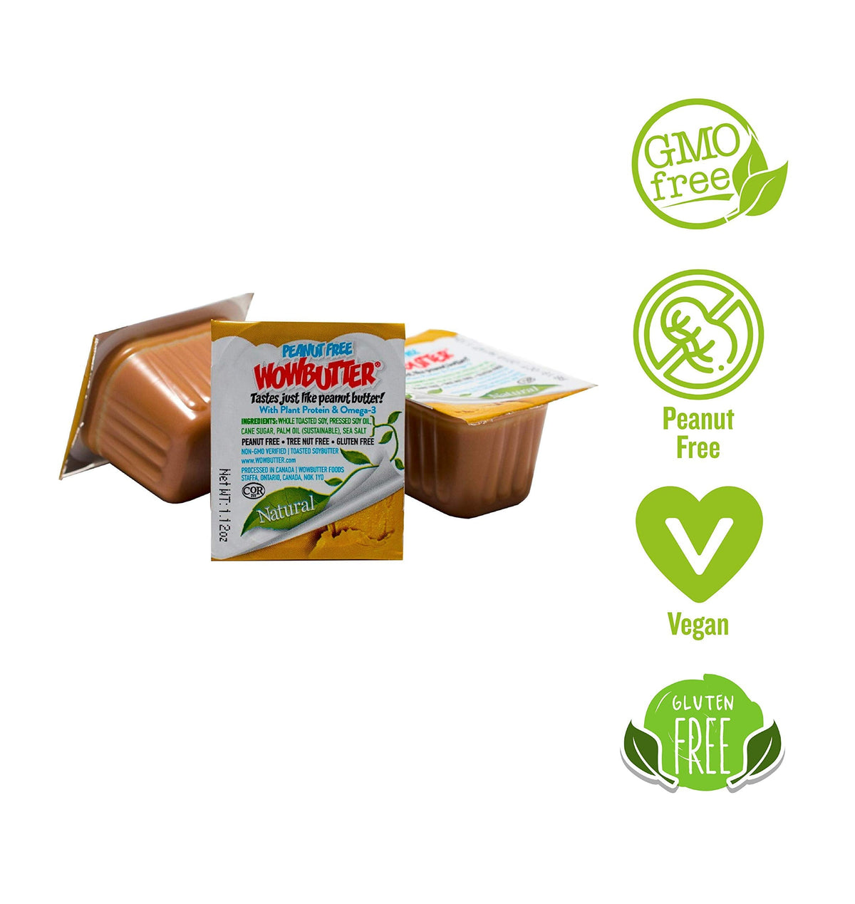 WOWBUTTER - Creamy Peanut & Tree Nut Free Spread - 100 Cups (1.12 oz each) - Made With Whole Toasted Soy - Vegan, Gluten Free, Non-GMO