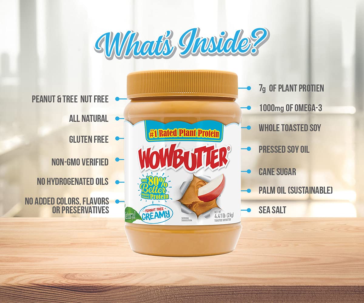 Wowbutter Natural Peanut Free Creamy 4.4lb Jars, 2 Pack | Nut-Free Plant Protein Spread