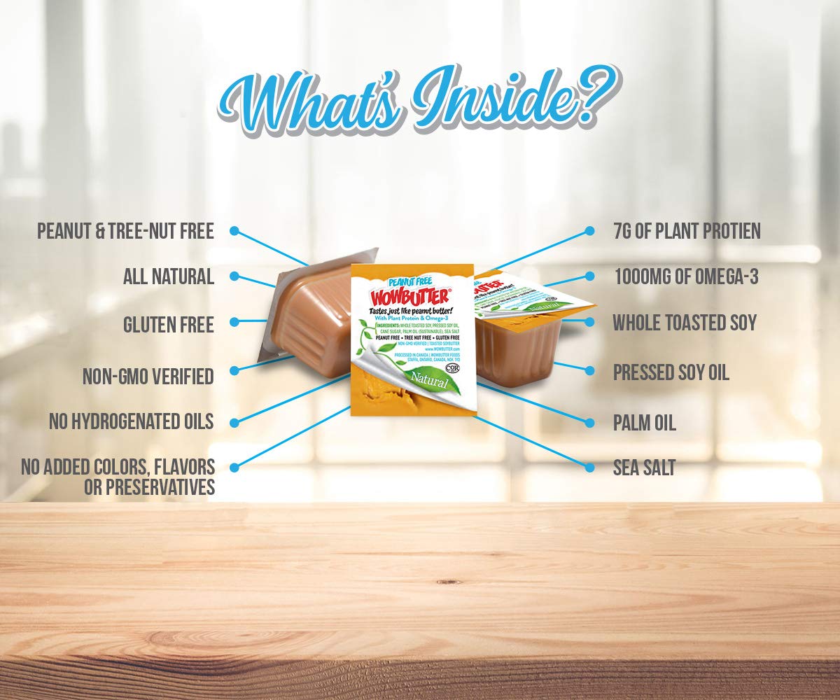 WOWBUTTER - Creamy Peanut & Tree Nut Free Spread - 100 Cups (1.12 oz each) - Made With Whole Toasted Soy - Vegan, Gluten Free, Non-GMO