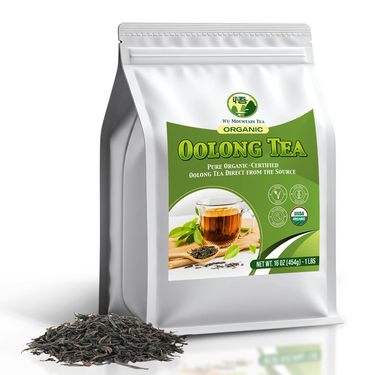 Wu Mountain Tea Organic Oolong Tea – 1 lb Loose Leaf, Premium Whole-Leaf Chinese Oolong, Smooth Aroma, Low Astringency, Naturally Energizing