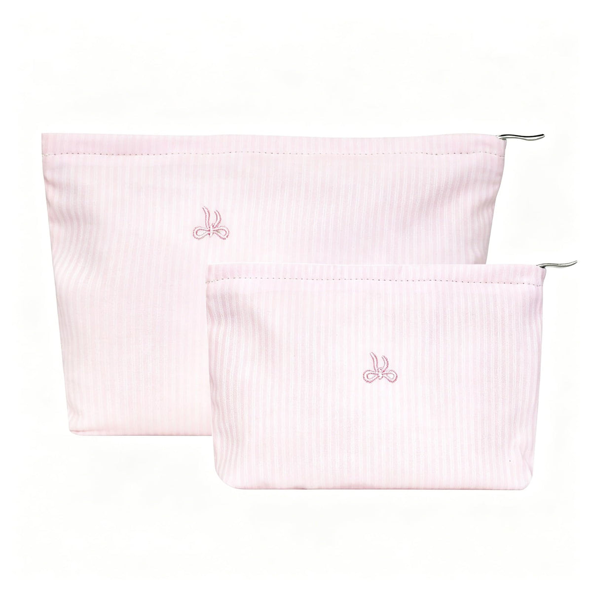 Wudygirl 2 Pcs Travel Makeup Bag Pink Striped Bow