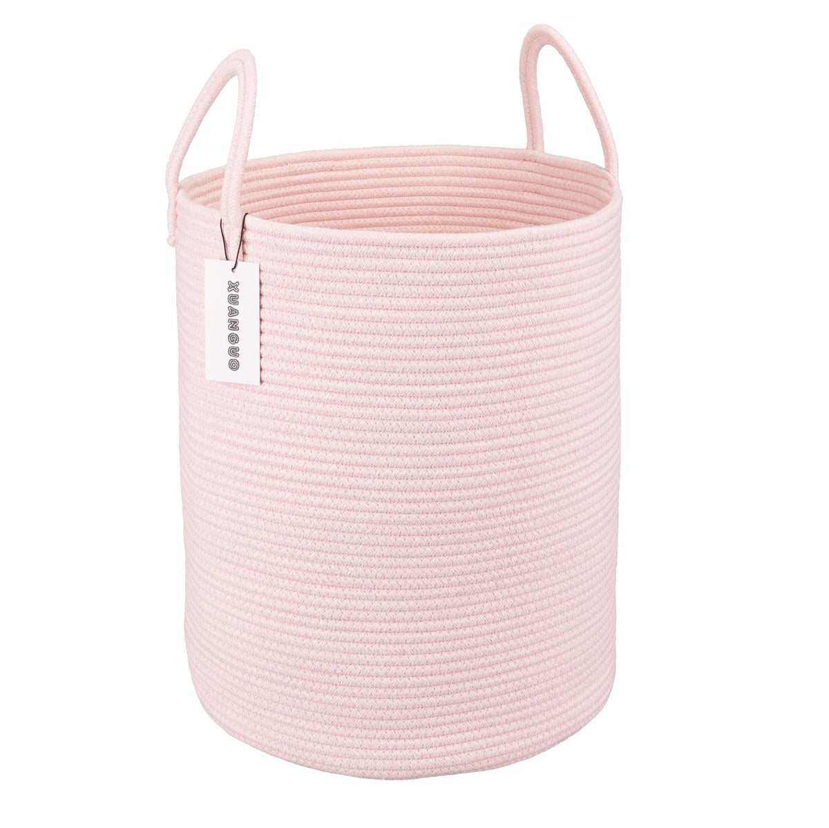 XUANGUO Cotton Rope Laundry Basket Hamper for Girls Kids Baby Nursery Pink