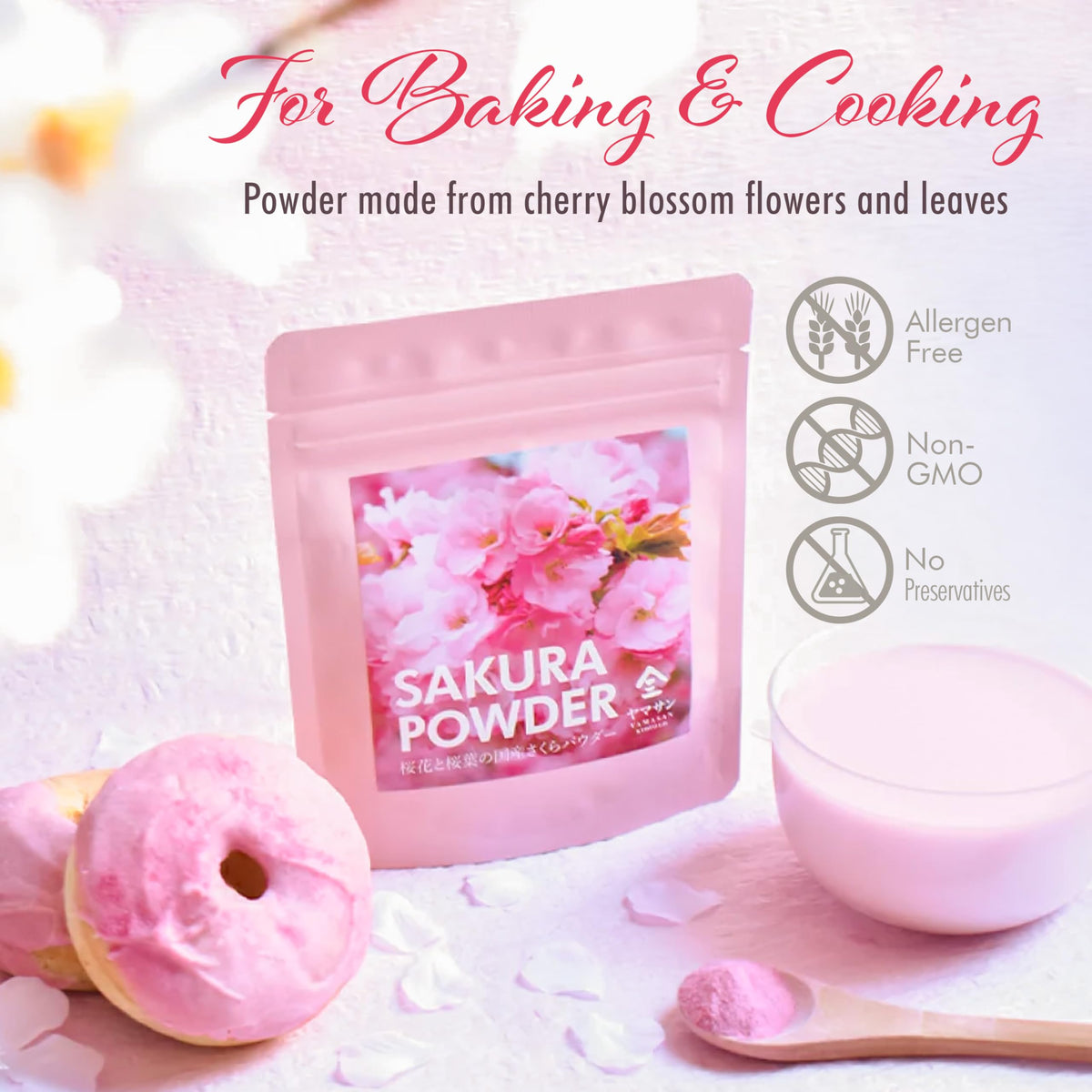 YAMASAN KYOTO UJI Sakura Cherry Blossom Powder – Allergen-Free, Non-GMO, 40g