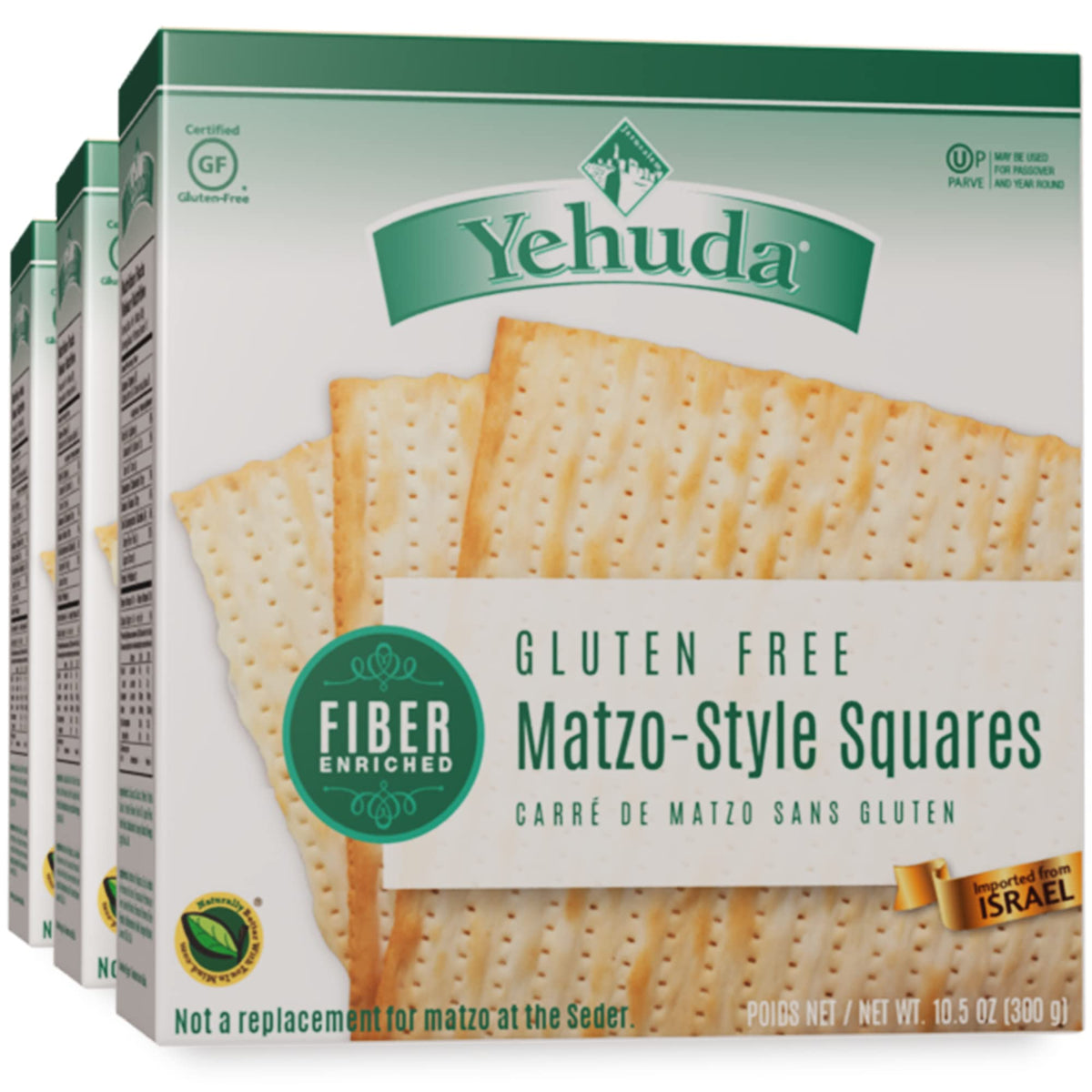 Yehuda Fiber Enriched Gluten Free Matzo Squares – 3 Pack (10.5oz)