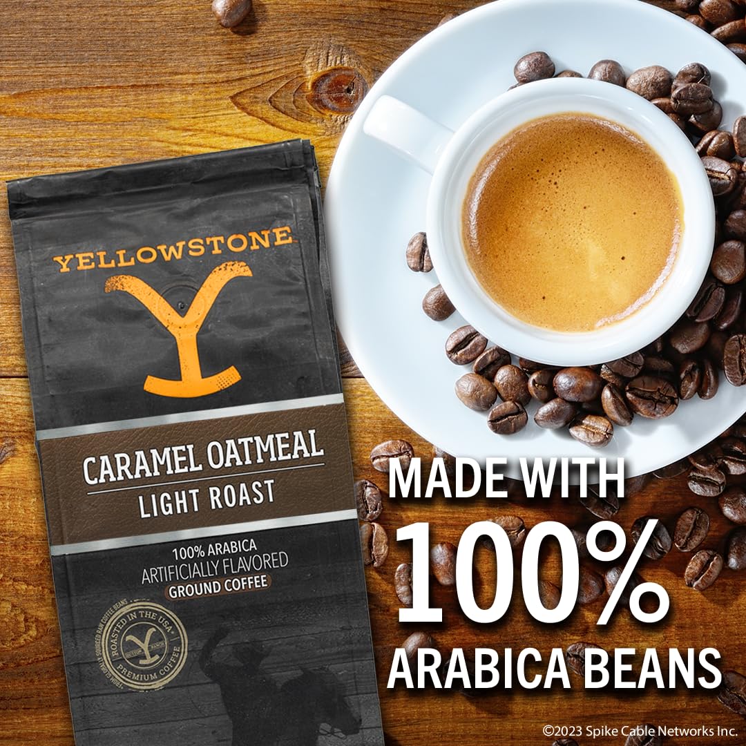 Yellowstone Caramel Oatmeal Light Roast Coffee — 100% Arabica, 36 oz (3 x 12 oz)
