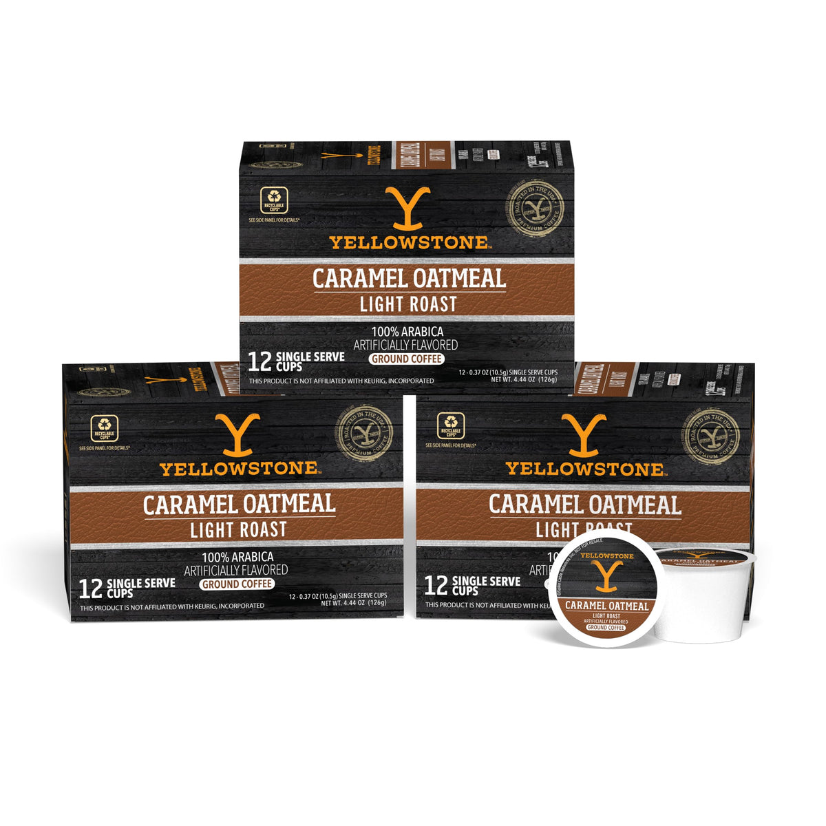 Yellowstone Caramel Oatmeal Light Roast Coffee Pods – 100% Arabica, Recyclable, 36 Count