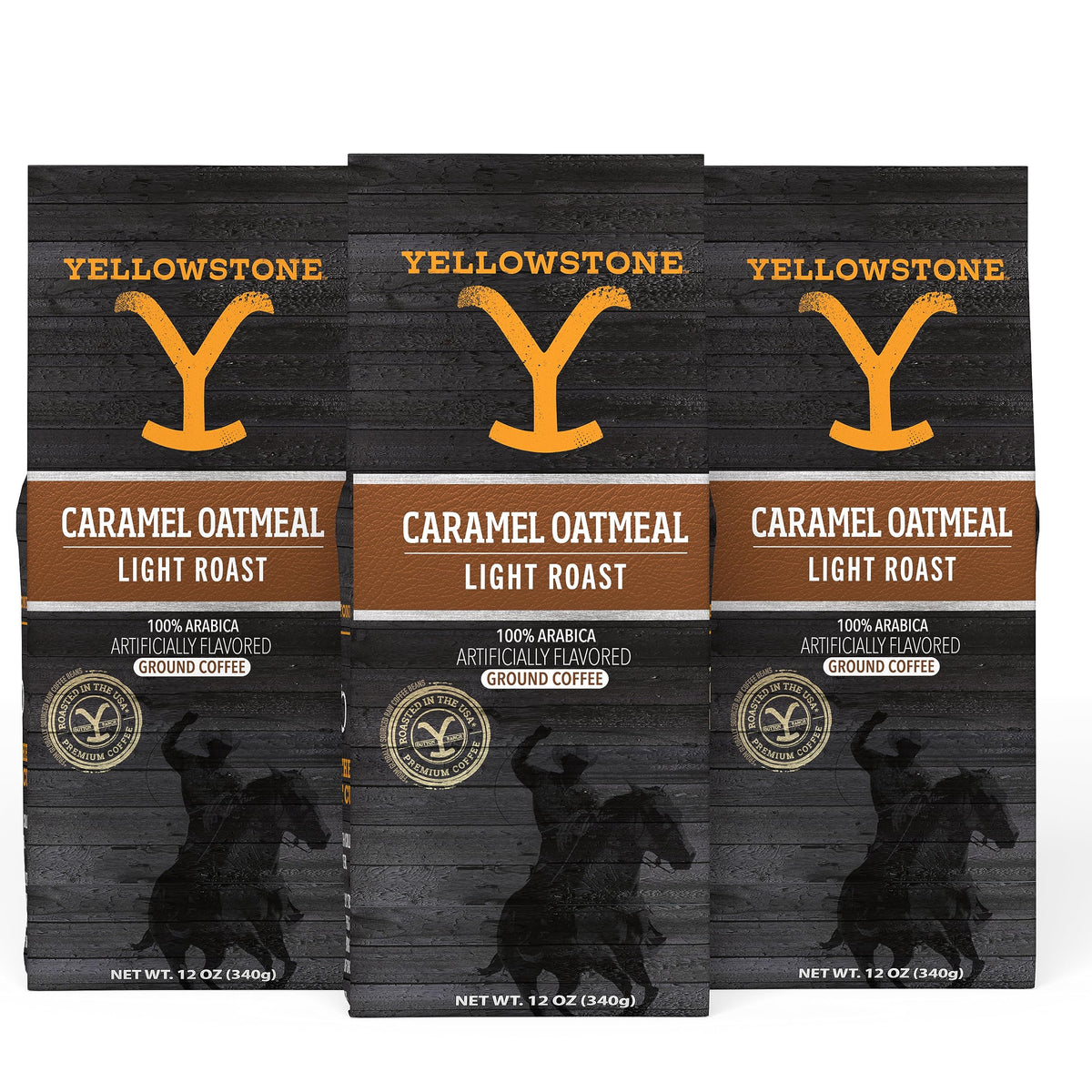 Yellowstone Caramel Oatmeal Light Roast Coffee — 100% Arabica, 36 oz (3 x 12 oz)