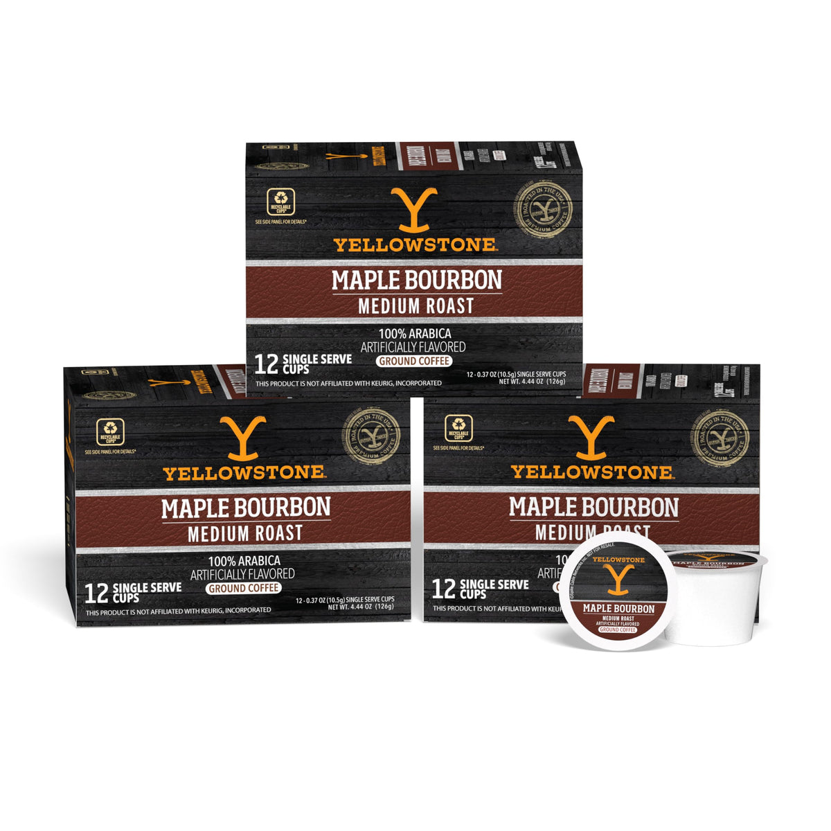 Yellowstone Maple Bourbon Medium Roast Coffee Pods – 36 Count, 100% Arabica