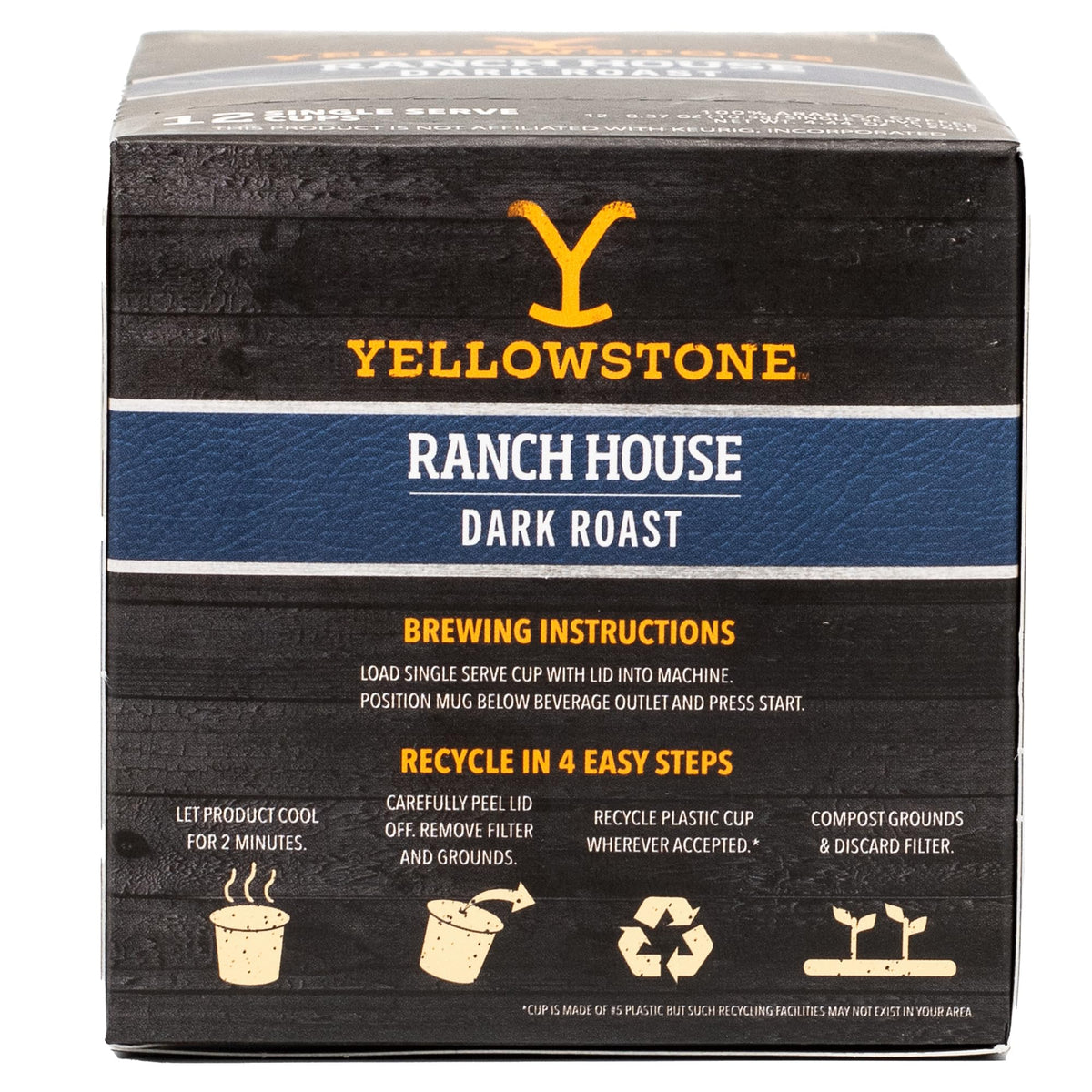 Yellowstone Ranch House Dark Roast Coffee — 100% Arabica, Single-Serve Recyclable Pods, 36 Count