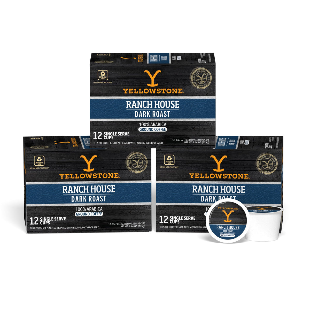 Yellowstone Ranch House Dark Roast Coffee — 100% Arabica, Single-Serve Recyclable Pods, 36 Count