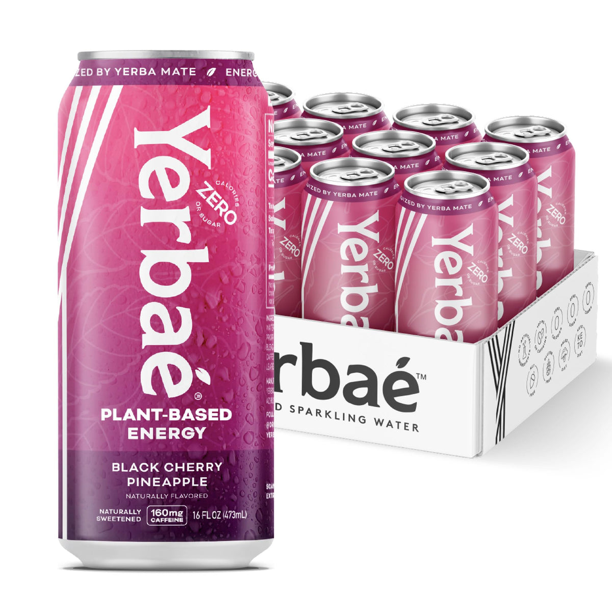 Yerbaé Energy Beverage - Black Cherry Pineapple | 0 Sugar, 0 Calories, 0 Carbs, 16oz Can (12 Pack)