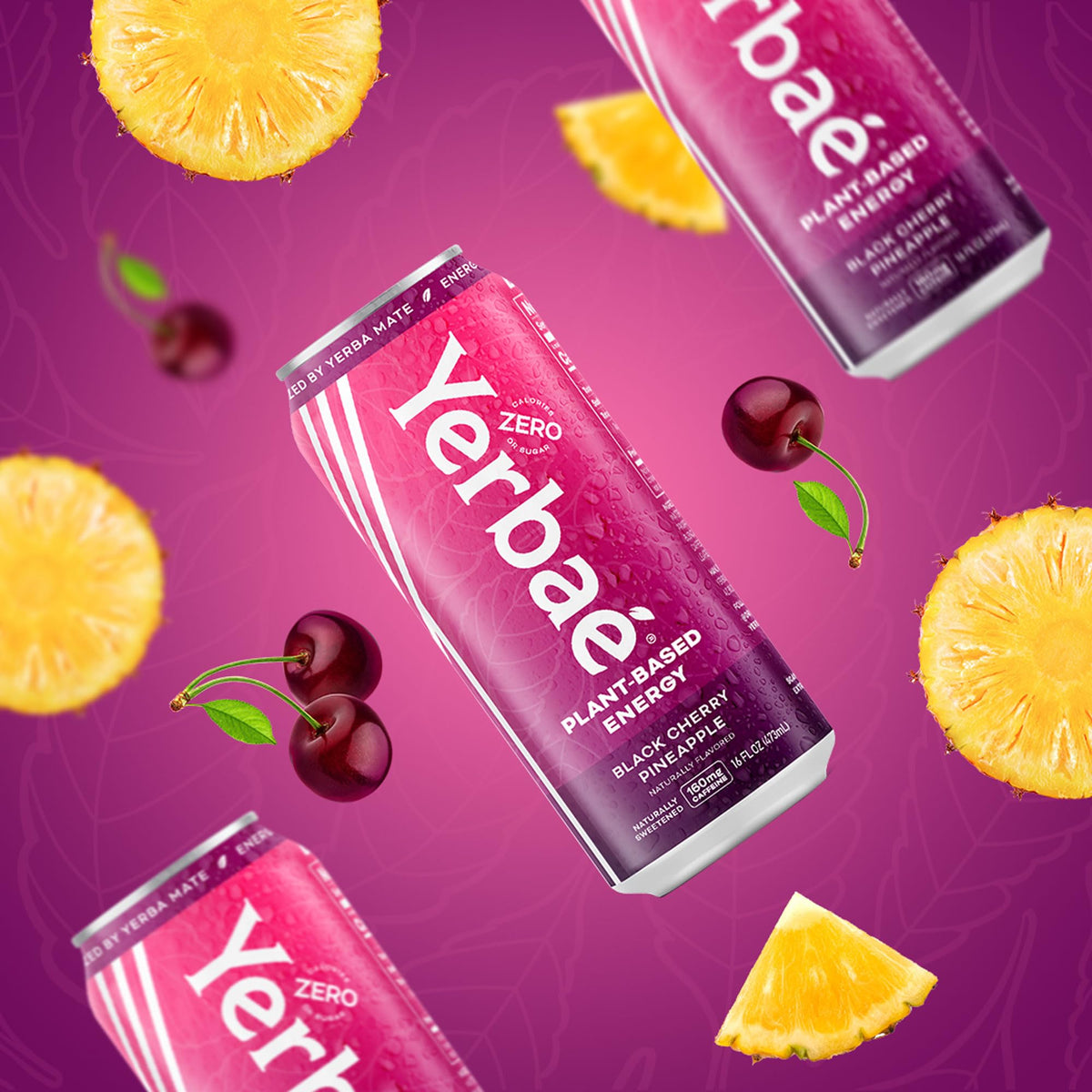 Yerbaé Energy Beverage - Black Cherry Pineapple | 0 Sugar, 0 Calories, 0 Carbs, 16oz Can (12 Pack)