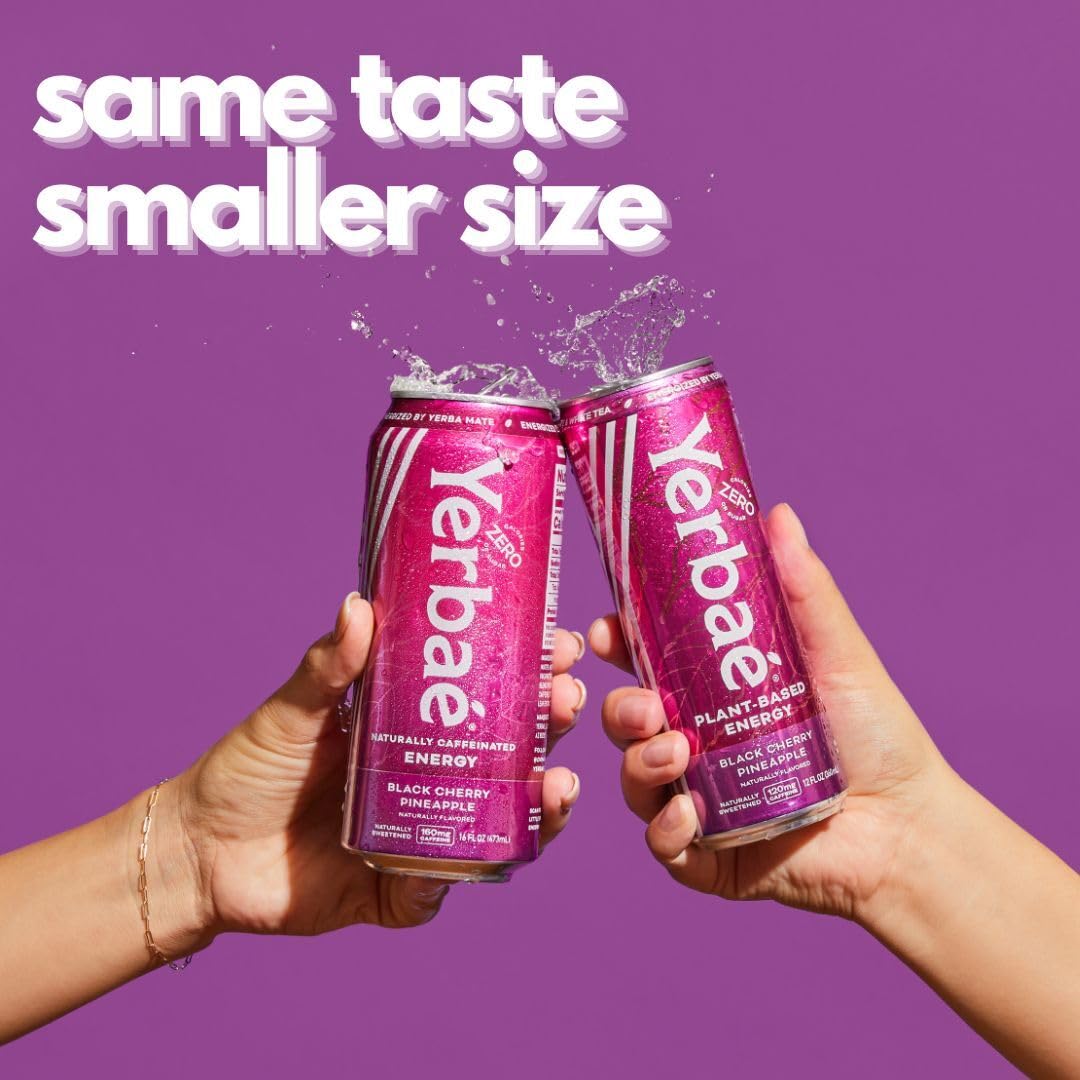 Yerbaé Black Cherry Pineapple Energy Beverage – 120 mg Caffeine, Zero Sugar, 12 oz Cans (12-Pack)