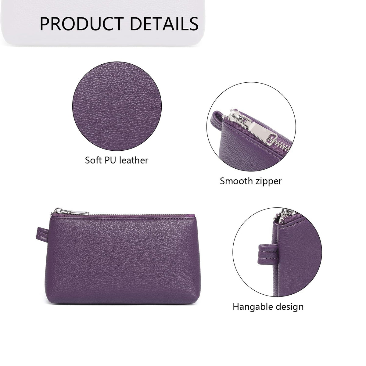 YONBEN Small Makeup Bag for Purse, Leather Cosmetic (Anemone Purple)