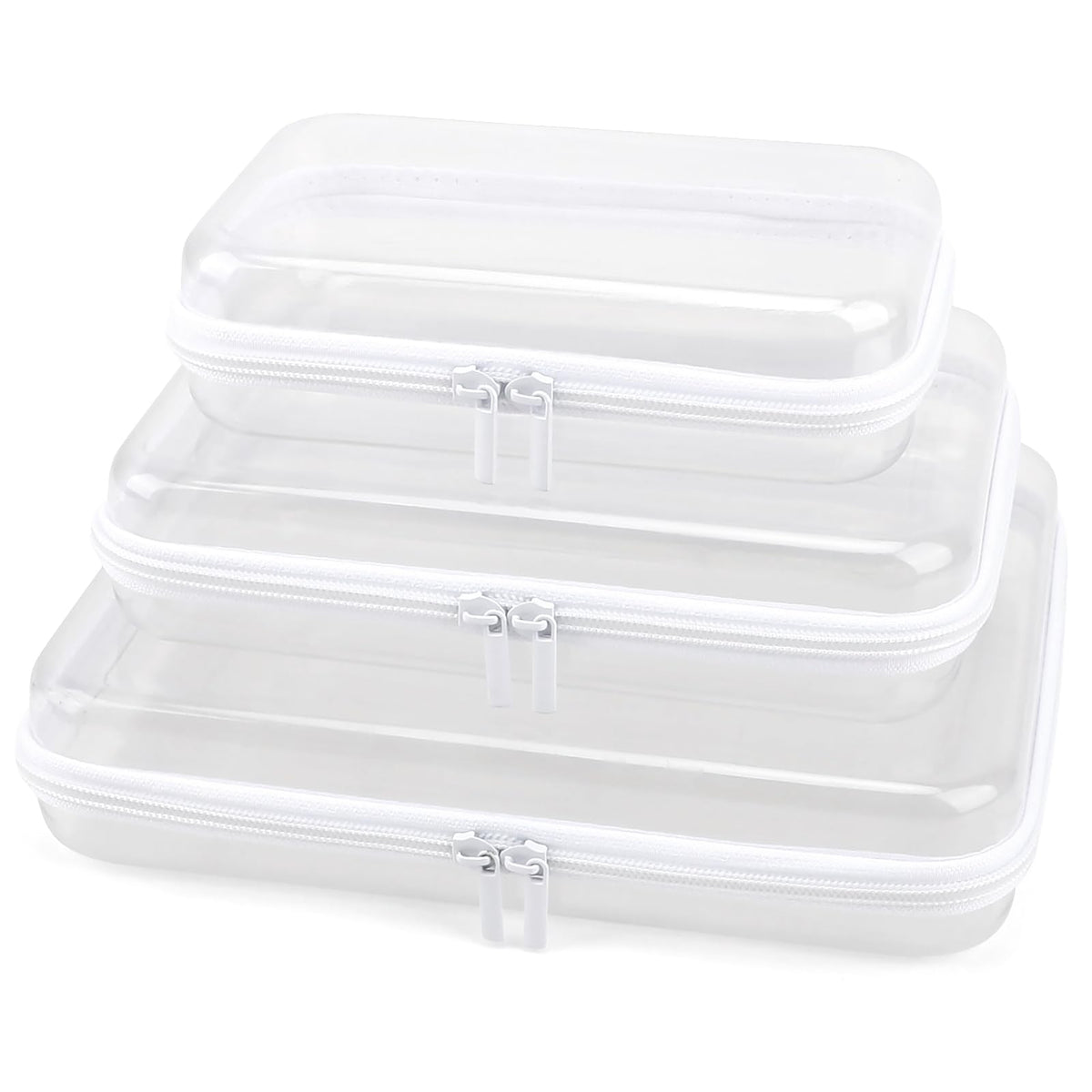 YOPCDJ 3 Pack Clear Hard Shell Zipper Case, Clear Zipper Pouches Waterproof Makeup Organizer & Travel Toiletry Bag, Diaper Bag Organizing Pouches, Plastic Pouch for Office Home Storage, LMS