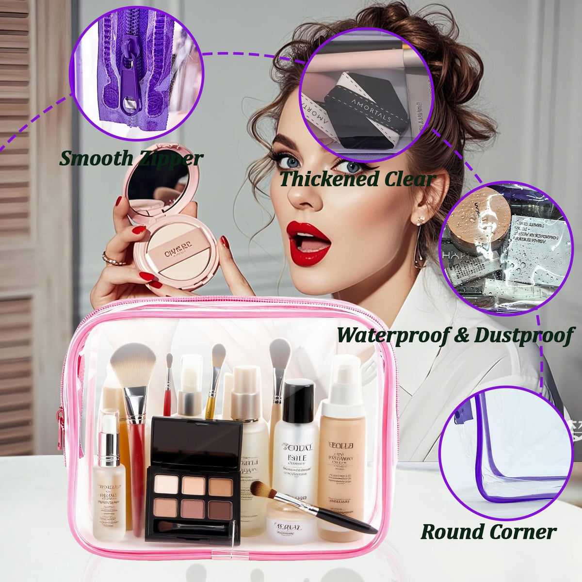 YOQIVEXU 6 Pieces Clear Makeup Bags Bulk, TSA Approved Toiletry Bag Clear Cosmetic Toiletries Pouch with Zipper, Waterproof Vinyl Plastic Organizer Case for for Women Carry-on Travel Essentials