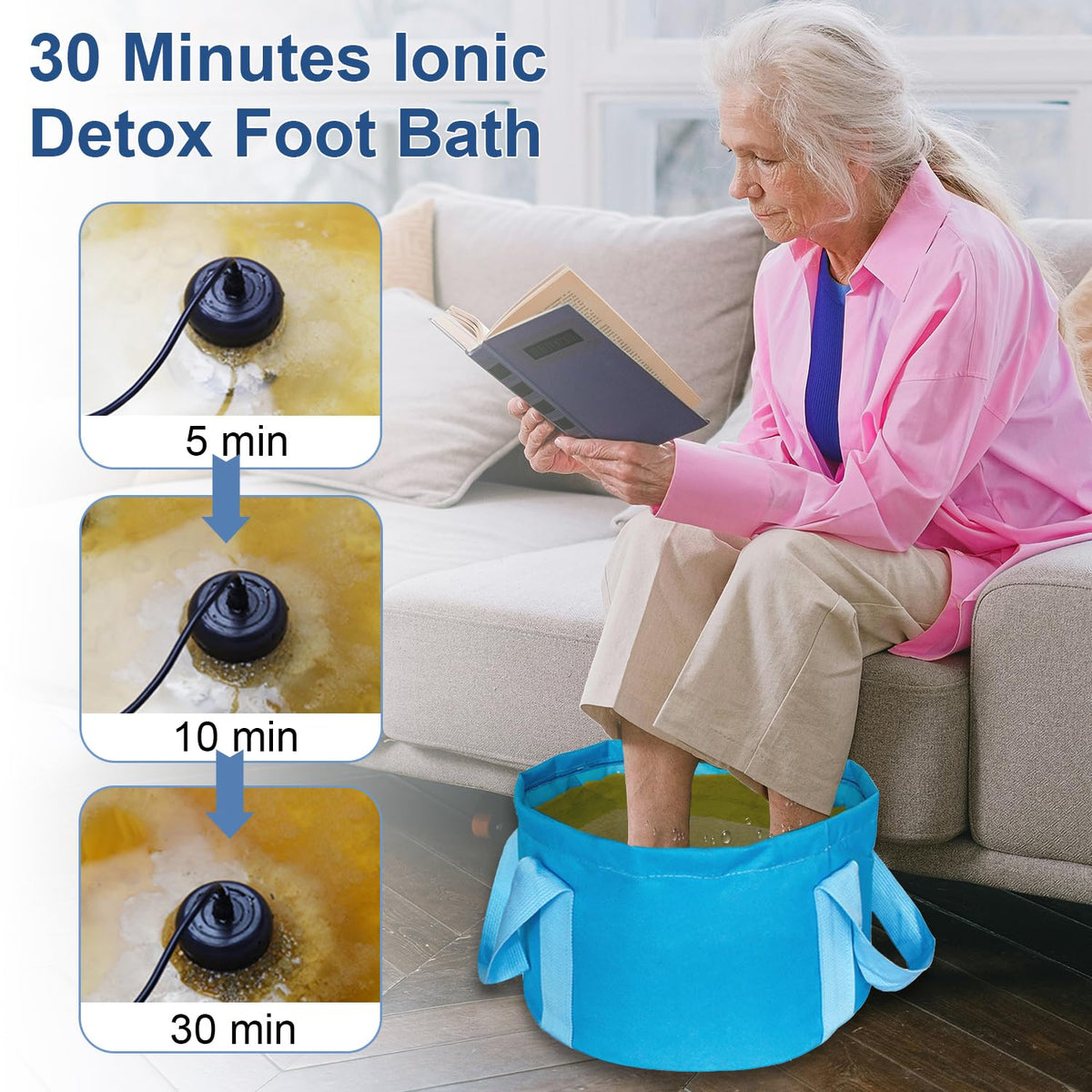 YoTmake Ionic Detox Foot Bath SPA Machine, Ionic Cleanse Detox Foot Bath Spa Machine with Blue Bucket for Health Care Personal Home Travel