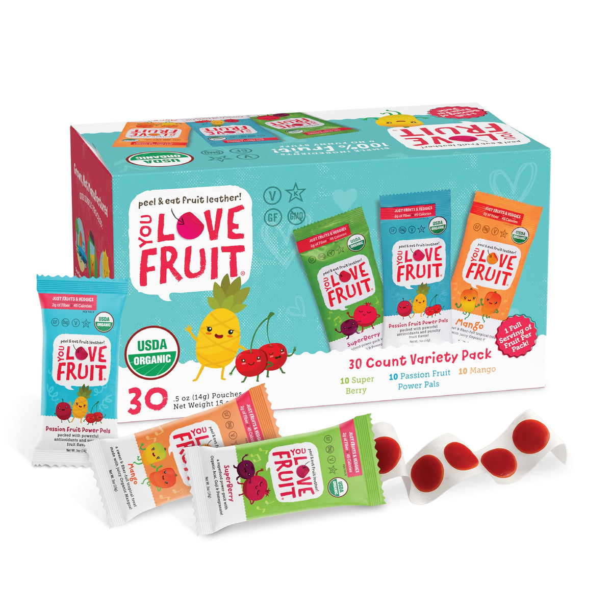 YOU LOVE FRUIT - 30 Count Fruit Snacks Variety Pack | 100% Natural, Gluten‑Free, Vegan