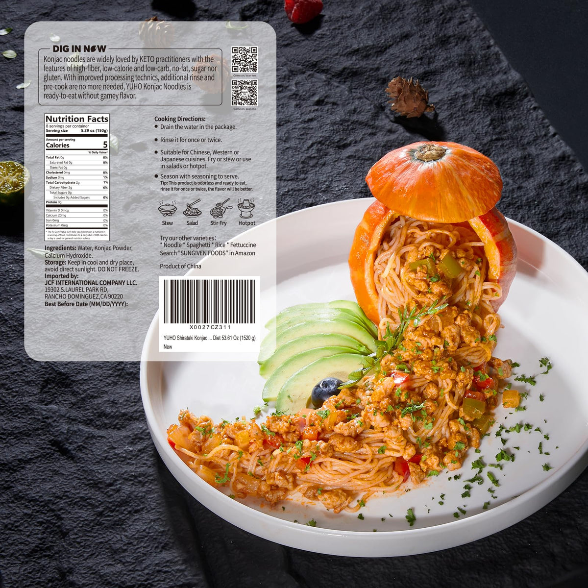 YUHO Shirataki Konjac Noodles & Rice — 8 Pack, Low Carb, Gluten Free, Keto Friendly
