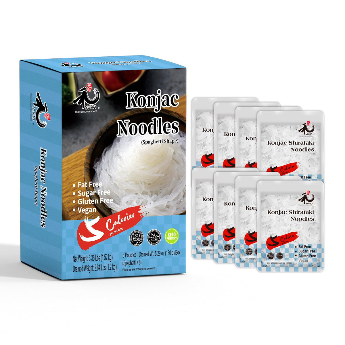 YUHO Shirataki Konjac Noodles & Rice — 8 Pack, Low Carb, Gluten Free, Keto Friendly