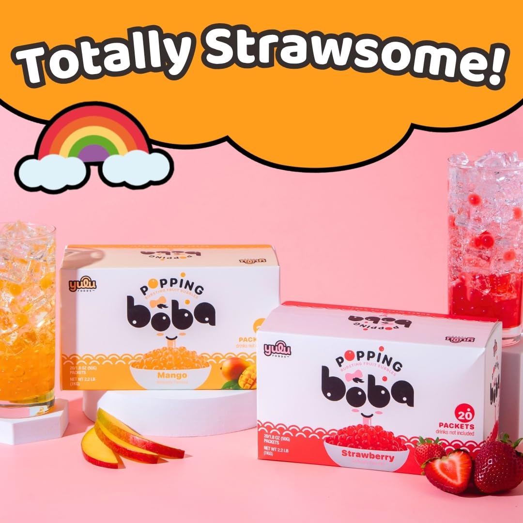 YULU FOODS Mango Popping Boba Pearls – 20 Pack Ready-to-Eat, Gluten-Free & Vegan