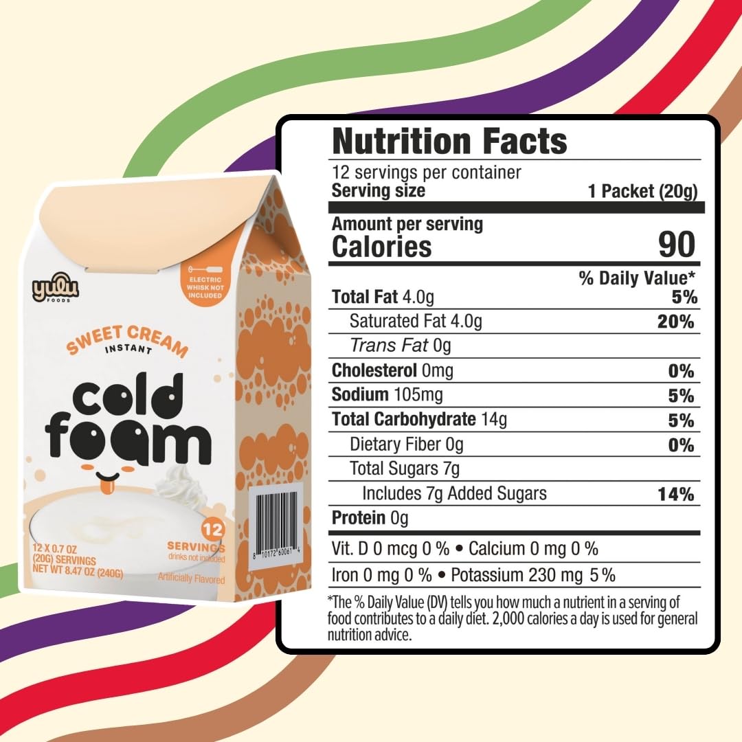 YULU FOODS Sweet Cream Instant Cold Foam Sticks – Non-Dairy Vanilla Cold Foam for Iced Coffee, Tea & Matcha