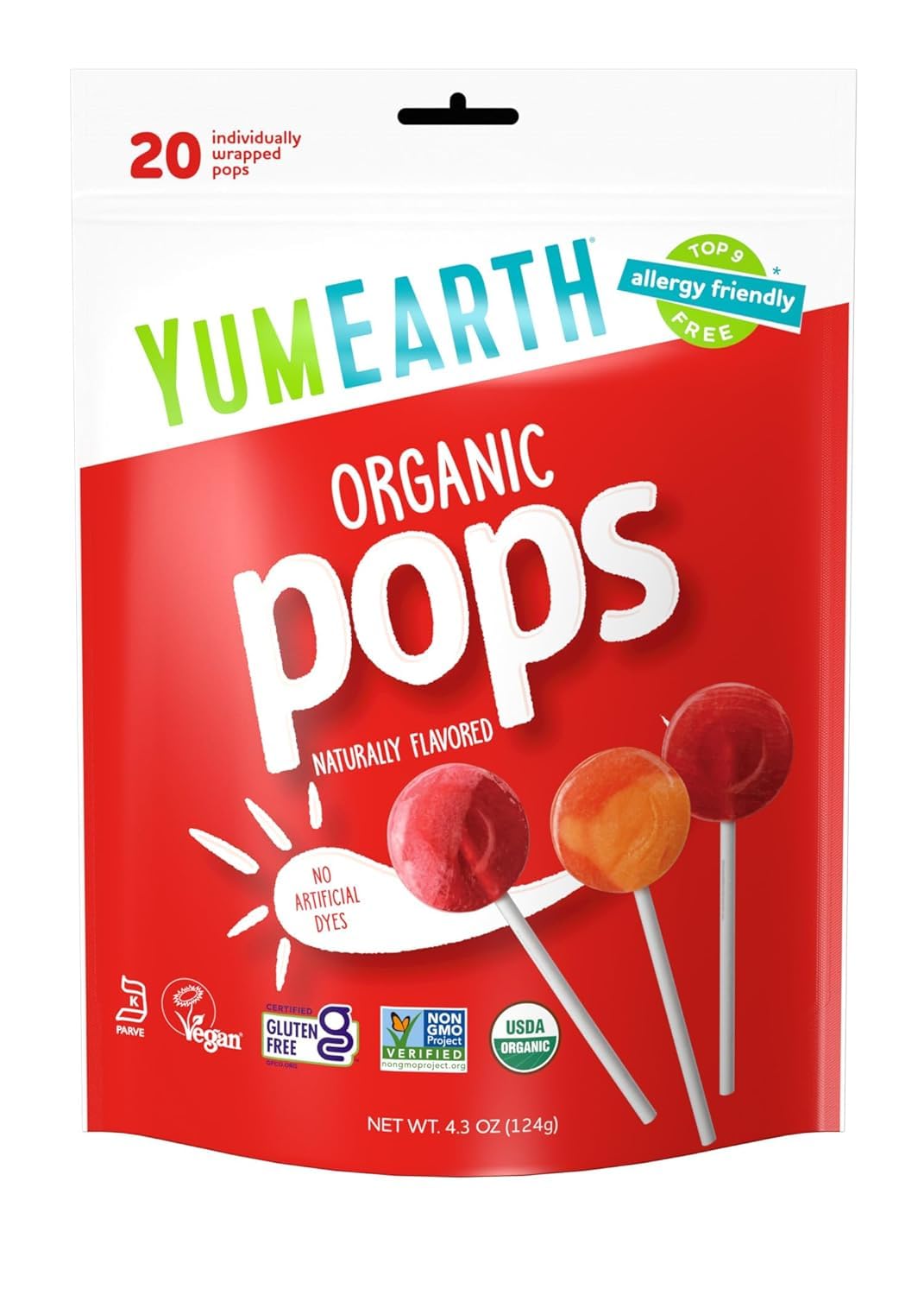 YumEarth Organic Lollipops – Assorted Flavors, 6-Pack (120 Lollipops) | Allergy Friendly, Non-GMO, Gluten Free, Vegan Candy