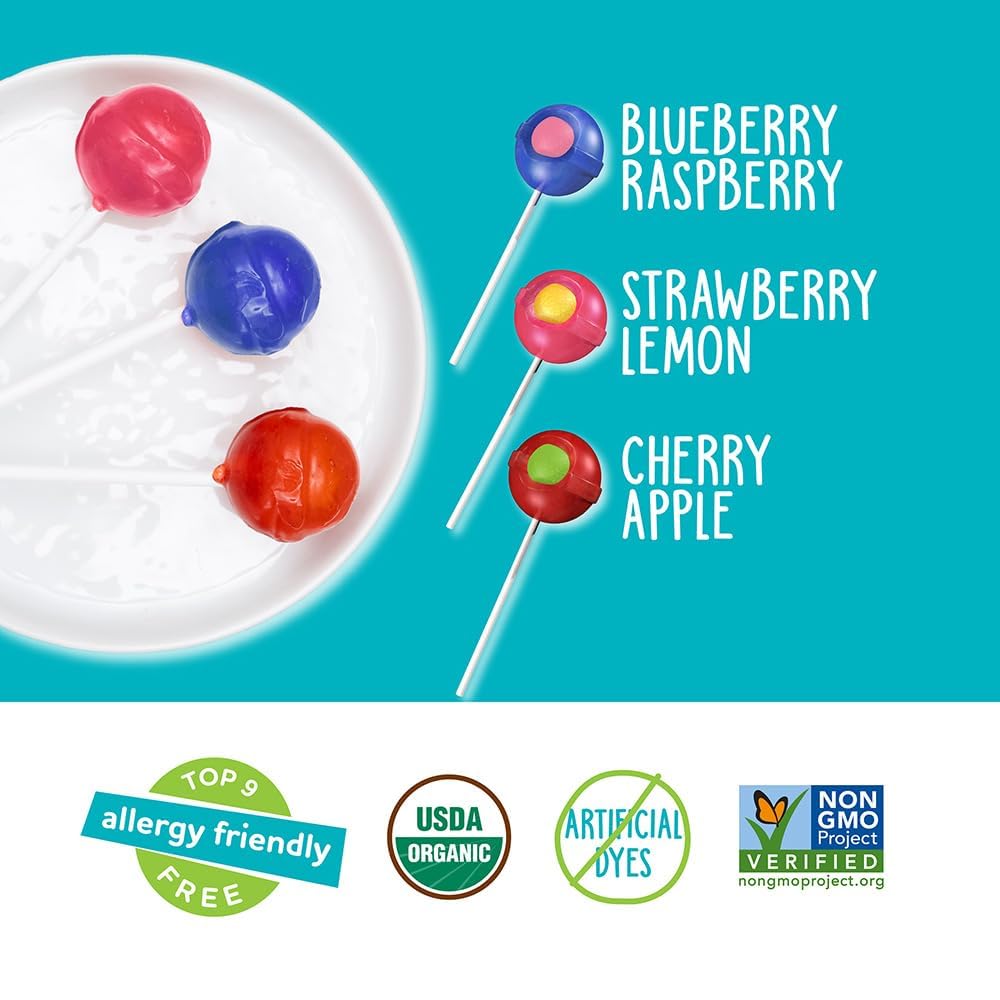 YumEarth Organic Duo Pops – Allergy-Friendly, Vegan, Gluten-Free Lollipops with Fruit Chew Centers (Pack of 3, 20 Count)