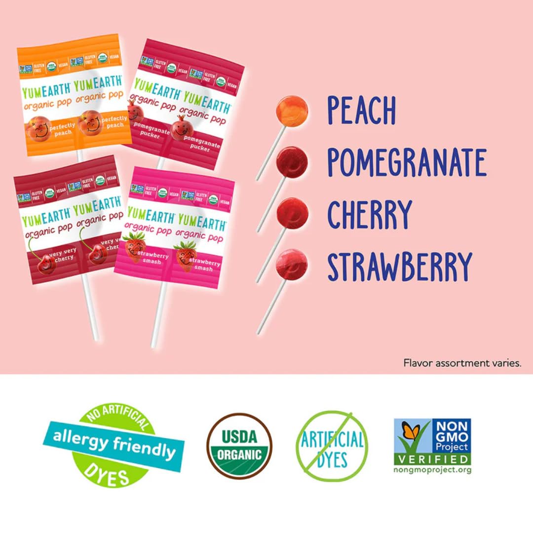 YumEarth Organic Lollipops – Assorted Flavors, 6-Pack (120 Lollipops) | Allergy Friendly, Non-GMO, Gluten Free, Vegan Candy