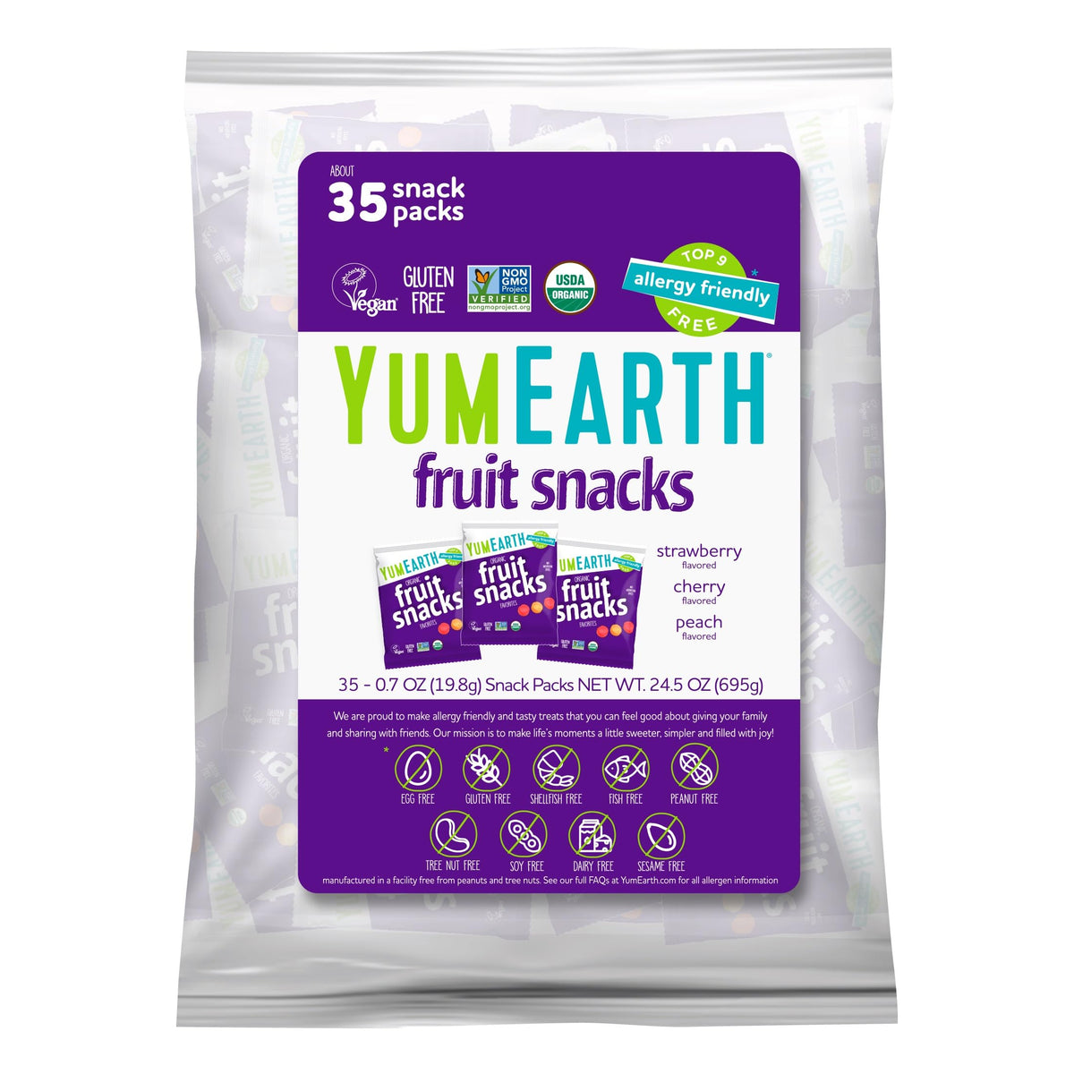 YumEarth Organic Fruit Snacks – Pack of 35, 0.7 oz, Allergy Friendly, Gluten Free, Non-GMO, Dye Free