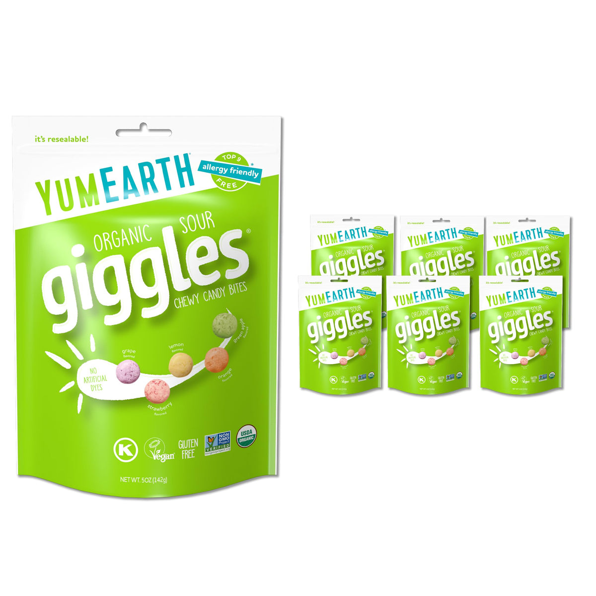 YumEarth Organic Sour Giggles Chewy Candy – Allergy Friendly, Vegan & Gluten Free (Pack of 6)
