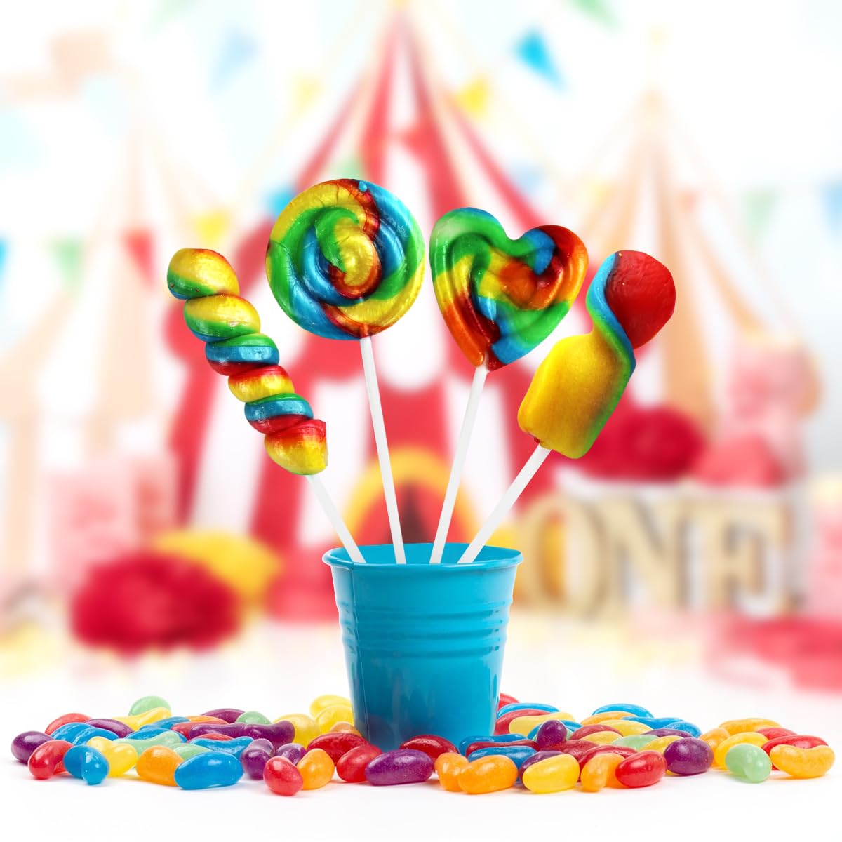 Yumzo Carnival Lollipops Rainbow Twist – 100 Count, Individually Wrapped Unicorn Party Favors