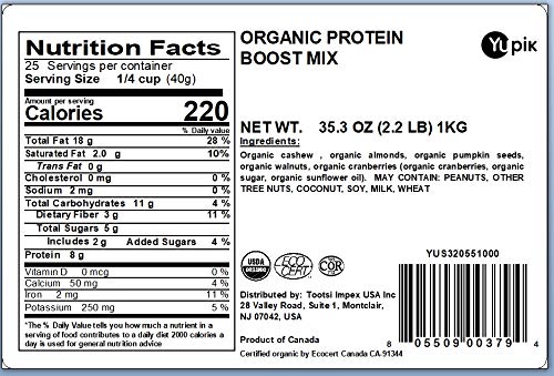 Yupik Organic Protein Boost Trail Mix – 2.2 lb (Cashews, Almonds, Pumpkin Seeds, Walnuts & Cranberries)